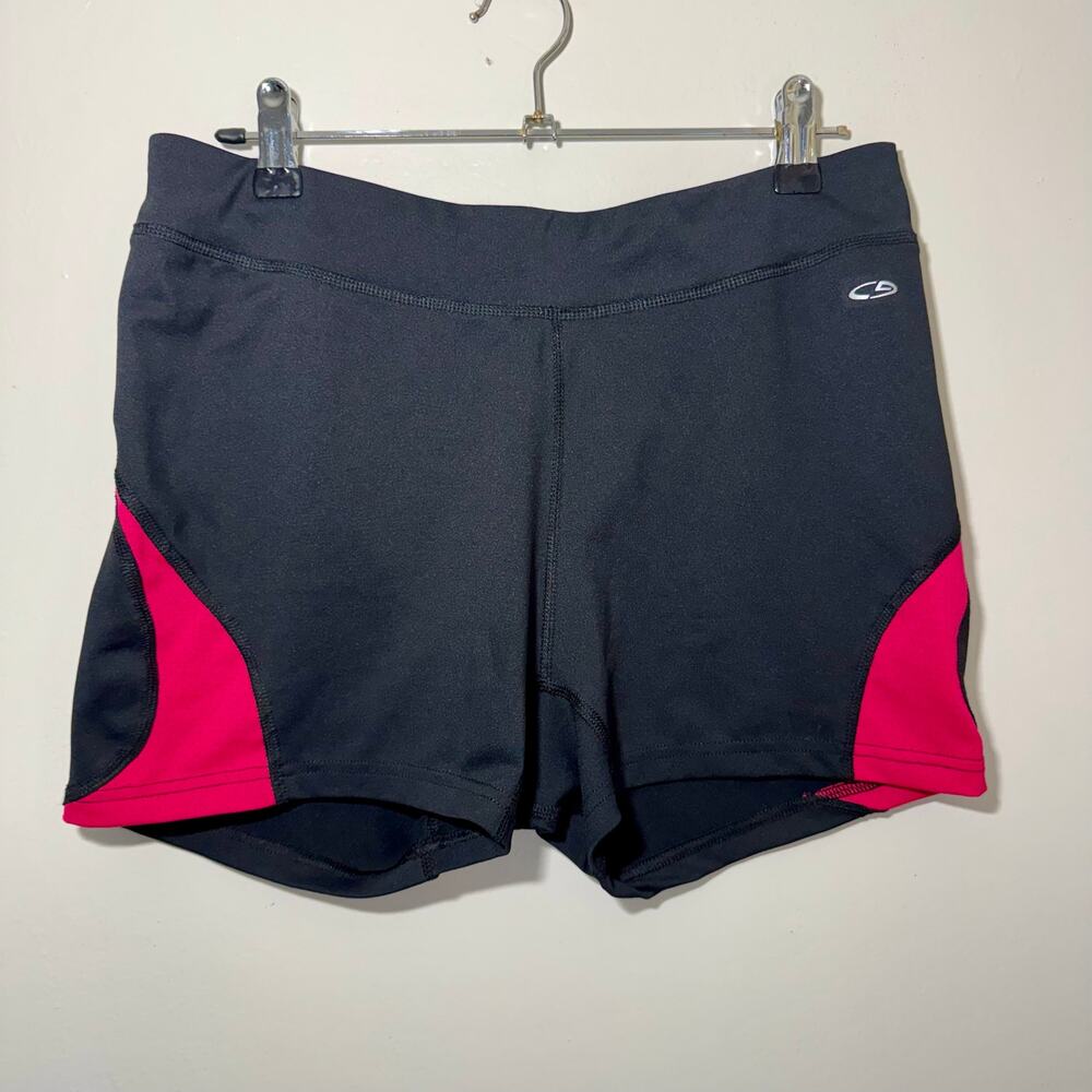 Vintage Champion C9 Black Pink Athletic Running Shorts Zipper Pocket Womens M
